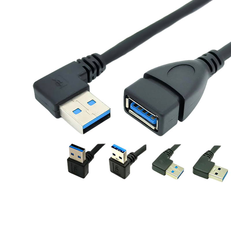 USB 3.0 পুরুষ থেকে মহিলা অ্যাডাপ্টারের সাথে 90 ডিগ্রি ডান কোণ USB চার্জিং ডেটা কেবল